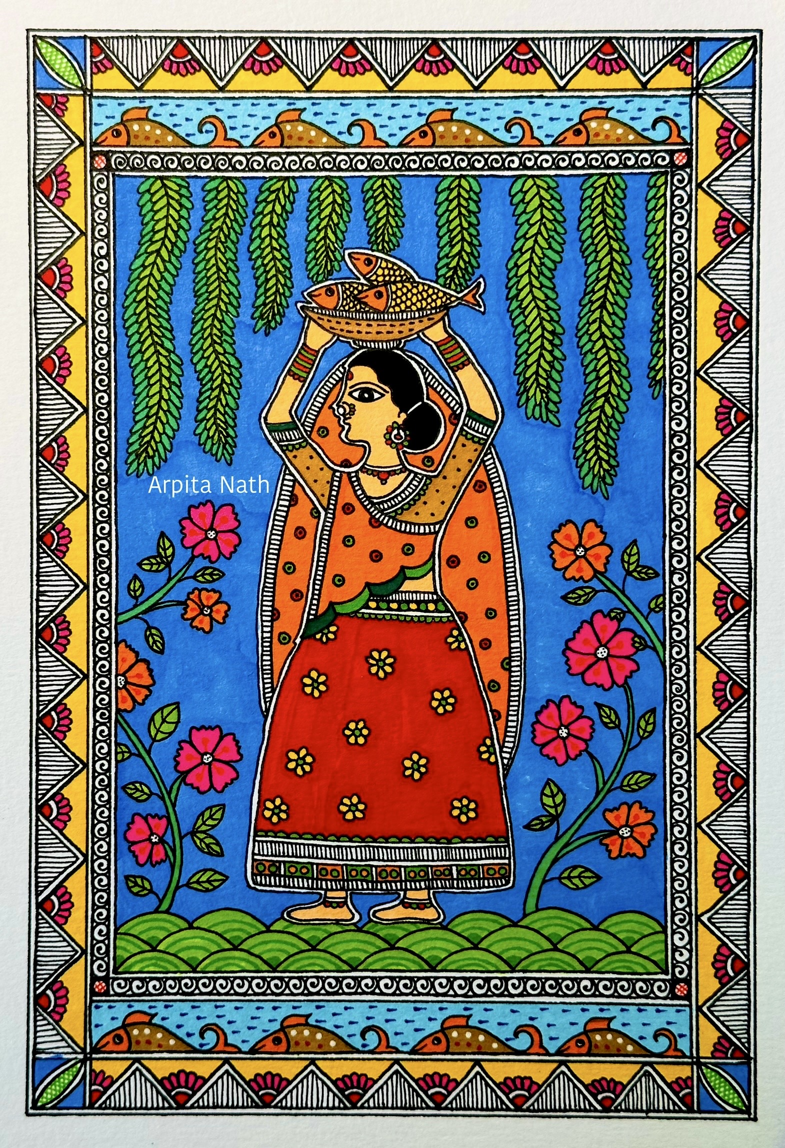 madhubani fish woman